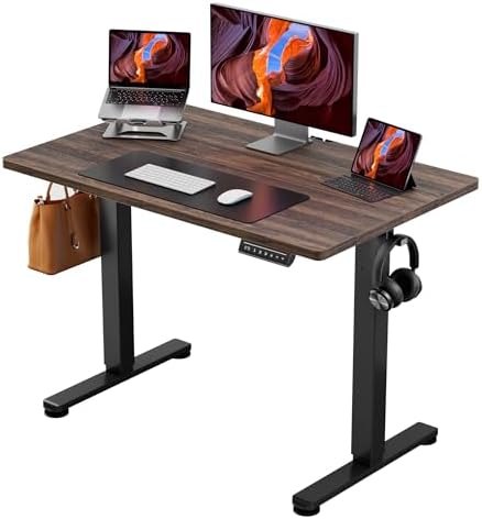 ErGear Height Adjustable Electric Standing Desk, 44 x 24 Inches Sit Stand up Desk, Memory Computer Home Office Desk, Dark Walnut