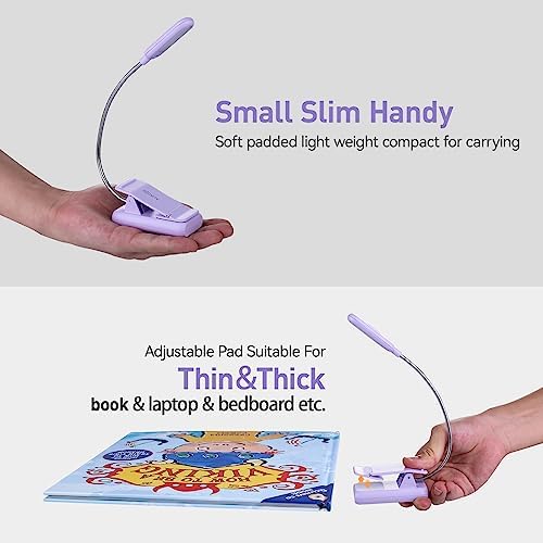 VAVOFO Rechargeable Book Light for Reading in Bed Kids, 7 LED Reading Light with 9-Level Warm Cool White Daylight, Eye Care Lamp with Power Indicator for Bookworms (Purple)