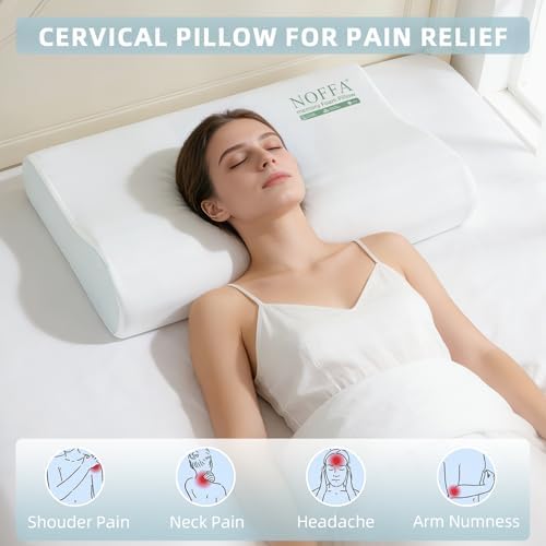 2PCS Cervical Neck Pillow for Neck Pain Relief, Neck Support Pillows, Contour Memory Foam Pillow, Orthopedic Pillow for Side Back Stomach Sleeper, Cooling Removable Pillowcase, Medium Soft