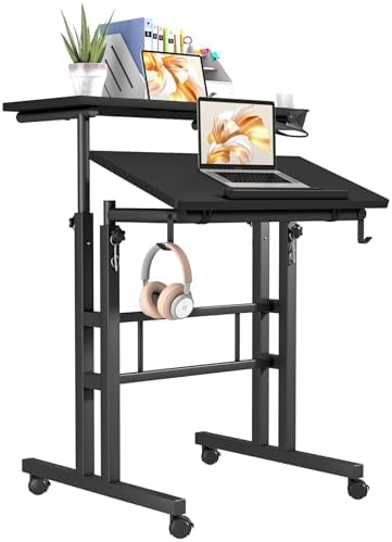 Klvied Mobile Standing Desk, Adjustable, Black