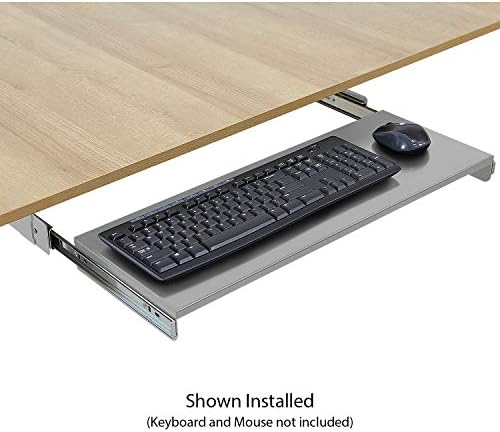 BenchPro Heavy 16-Gauge Powder Painted Steel Keyboard Tray - Under-Mount, Steel Construction, Slide Out Keyboard Mouse Holder - Powder Coated 9" D x 27" W - Grey