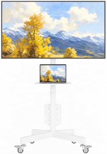 BONTEC Rolling TV Stand with Pegboard Storage for 32–65 Inch TVs, White