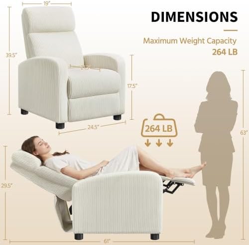 Yaheetech Recliner Chair with 3 Adjustable Angles Living Room Chairs Beige