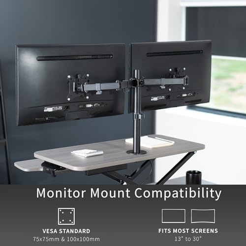 VIVO Gray 32 in Standing Desk Converter with Monitor Stand, DESK-V000K-M2G