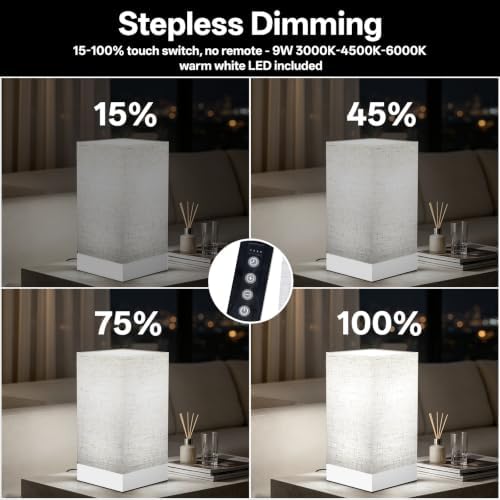Bedside Table Lamp, 9W EyeCare LED Night Light, 3 Color Temp & Stepless Dim