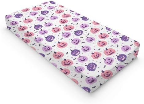 Colorful Halloween Pumpkin Bats Pattern Baby Changing Pad Cover, Unisex Fall Winter Holiday Nursery Diaper Changing Table Pad Mat Sheet for Boys Girls-16x32