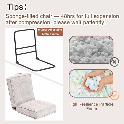 Folding Floor Tatami Chair with Back Support, 6-Position Adjustable, Grey