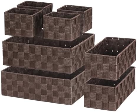 Posprica Woven Baskets, Storage Baskets for Organizing (Set of 8), Cube Baskets Bin Container Matching Storage Boxes Organizers for Pantry, Office, Shelves, Media-room