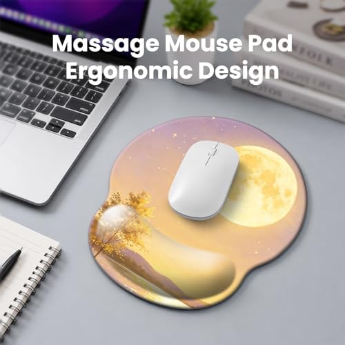 Mouse pad with Wrist Rest,Relieving Pain Memory Foam Computer pad, Ergonomic Desktop Mouse, Silicone Material Mouse pad, with Non-Slip PU Base (Moon)