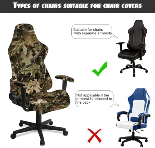 Forest Camo Gaming Chair Covers Anti-Slip Gamer Chair Seat Cover Stretch Fit Office Computer Armchair Slipcover for Reclining Racing Gaming Chairs