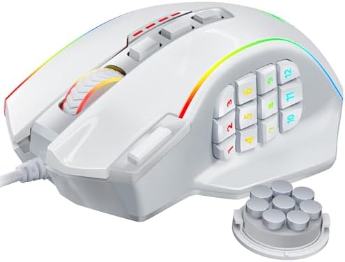 Redragon Gaming Mouse, MMO Gaming Mouse UP 12400 DPI, 19 Macro Programmable Buttons, RGB Mouse with 12 Side Buttons, 8 * 2.4g Weight Tuning for PC Laptop MOBA FPS, White