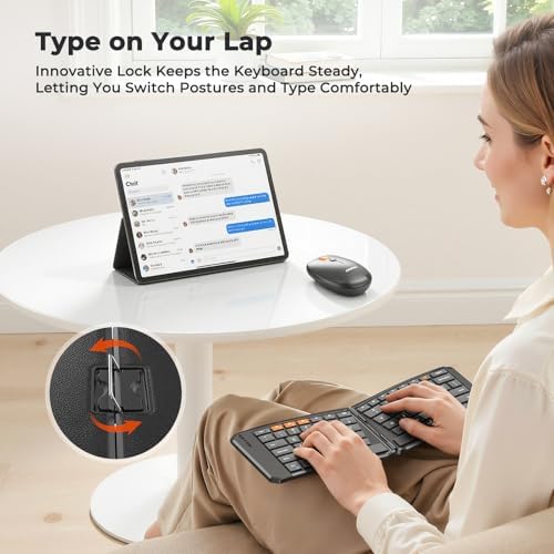 MEETION Foldable Keyboard and Mouse, Portable Bluetooth Combo