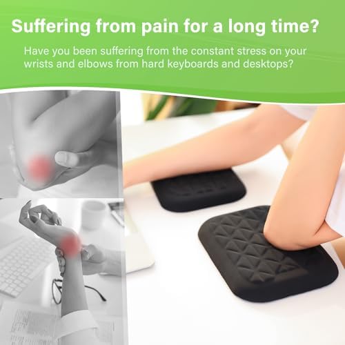 LargeLeaf Ergonomic Wrist & Elbow Rest Pad for Desk with Memory Foam & Non-Slip Base, Relieve Elbow Pain Armrest Wrist Support (7.8 * 5.1 inch, Black, 2)