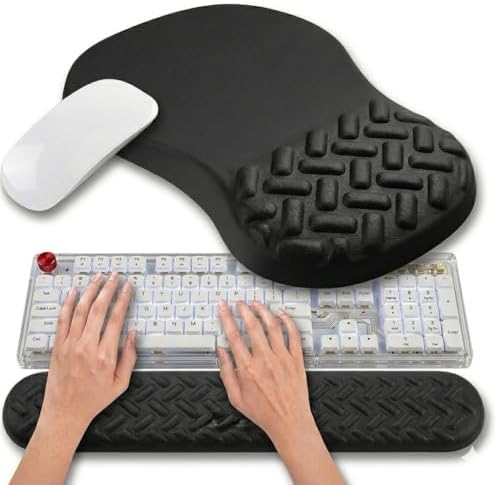 3-in-1 Ergonomic Mouse Pad Set with Keyboard Wrist Rest Support & Cable Organizer – Memory Foam for Carpal Tunnel & Pain Relief, Non-Slip Base – Ideal for Office & Gaming – Gift Box – Black-Meeshoo