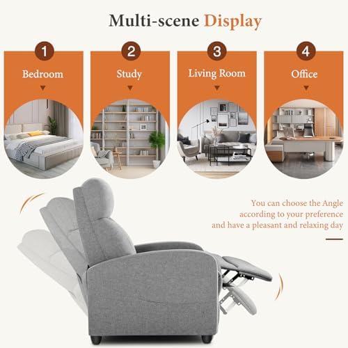 Sweetcrispy Recliner Chair Fabric Recliner Sofa No Massage, Home Theater Seating with Lumbar Support, Adjustable Push Back Overstuffed High-Density Sponge Reclining for Living Room, Slate Gray