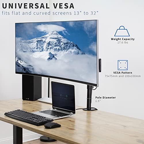 VIVO Single 13 to 32 inch Computer Monitor Desk Mount, Extra Long Adjustable Arm, VESA Stand for 1 Screen, Max VESA 100x100, Black, STAND-V101N