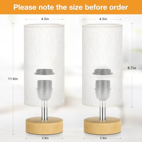 Table Lamps Set of 2 （Cream Shade - Wood Base, 11.6" Inline Control）