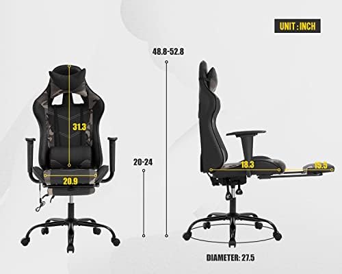 Ergonomic Gaming Chair PU Leather Massage Gaming Chair with Footrest/Armrest/Lumbar Support for Adults Gaming Work Study Racing Style Computer Chairs Big and Tall Gaming Chair