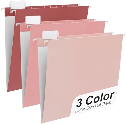 Y YOMA 36 Pack Gradient Hanging File Folders Letter Size Decorative Hanging Folder Pretty File Folder Organizer for Filing Cabinet Office Home with 1/5-Cut Adjustable Tabs, Cute Pink