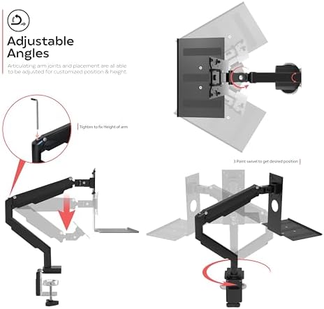 CTA Workstation Clamp Mount for Single Monitor with Keyboard Tray & USB Hub - Adjustable Desk Monitor Mount with 360 Degree Rotation - Black