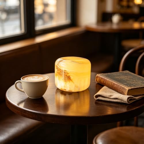 Natural Marble Lamp Cordless Pat Control Night Light Rechargeable Small Marble Table Lamp, Dimming Warm Glow Portable Stone Touch Lamp for Bedroom, Living Room, Decor Gift