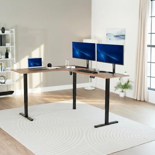 VIVO Rustic Vintage Brown 75 x 63 in Corner Standing Desk, DESK-E3CTN-75