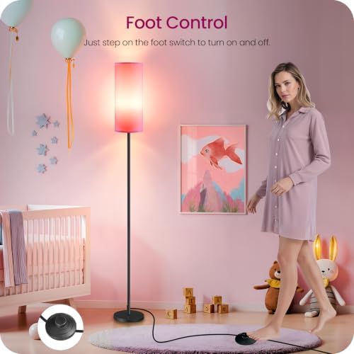 2 Pack Dimmable Pink Floor Lamps for Living Room with 2 Remotes and Foot Switch, Corner Floor Lamp, 64.4'' Standing Tall Lamp, 10W 900LM Bulb Included, 3000K-6500K, Linen Shade, FCC Listed P06LDP205W1