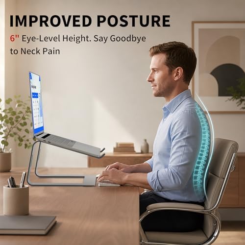 Orionstar Ergonomic Laptop Stand, Aluminum Riser, 10-15.6", Grey