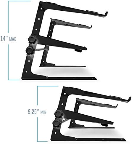 AxcessAbles Two-Tier Adjustable DJ Stand with Clamps | for DJ Controllers, Music Mixers, Laptops up to 20lbs.| DJ Controller Stand Compatible with DDJ-REV1, DDJ-FLX4 (LTS-03 Black)