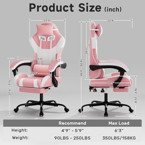Ergonomic Gaming Chair,A Versatile 3-in-1 Video Game Chair for Work, Study, and Gaming,Features an Adjustable Backrest, Footrest, and Linked Armrests Office Chair for Adults,Pinkwhite
