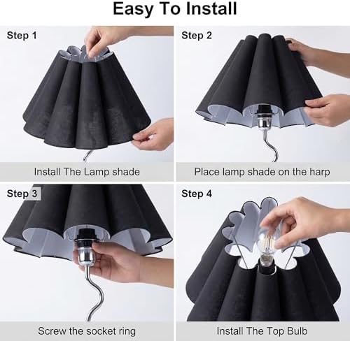 EOEYYOYB Pleated Table Lamp, Table Lamp for Bedroom, Bedside Lamps for Nightstand with Linen Lampshade, Modern Lamp for Bedroom Home Office Decor, Chrome