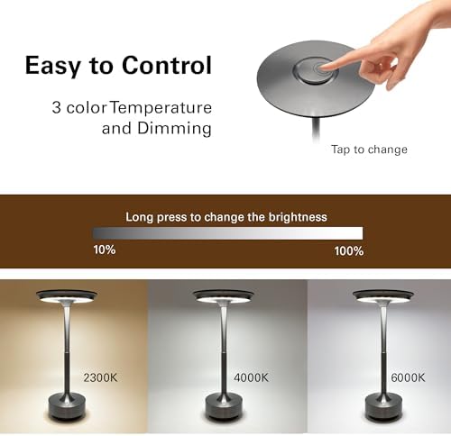 2026 Upgraded 6000mAH for longer battery life. LED Cordless Table Lamps Rechargeable, Portable ,Stepless Dimming Table Light with Memory Function, for Outdoor/Dinner/Patio/Restaurant, Gold (4pcs)