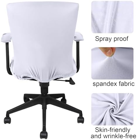 Tallew 4 Pcs Office Chair Covers Set Computer Universal Protective Stretchable Chair Seat Covers Desk Armrest Cover Slipcovers Pads Office Cushion Backrest for Rotating(Regular,White)