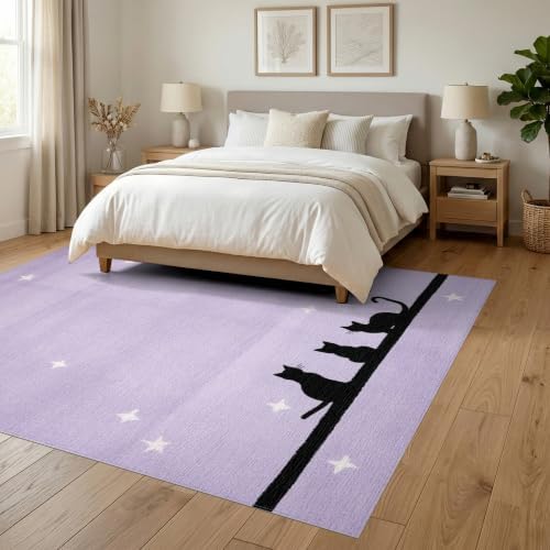 6'x9' Black Cat Lavender Starry Washable Area Rug
