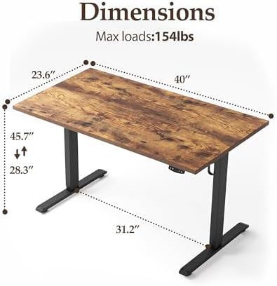 Klicelor 40 Inch Electric Standing Desk, Height Adjustable Office Desk, Sit Stand Up Computer Desk with Memory Preset, Two-Piece Desktop, Rustic Brown