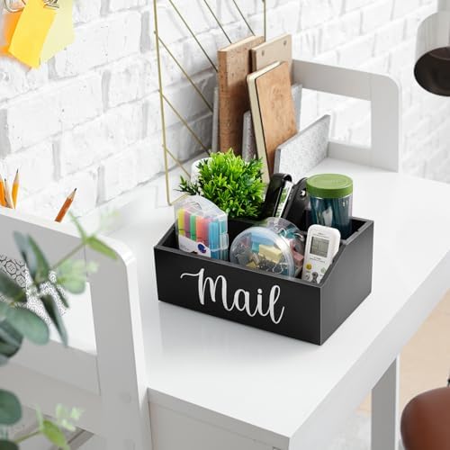 DRASTAR Mail Organizer Countertop, Mail Holder with 4 Slots, Wood Mail Sorter, Bill Organizer for Desk, Mail Storage Organizer for Home Office
