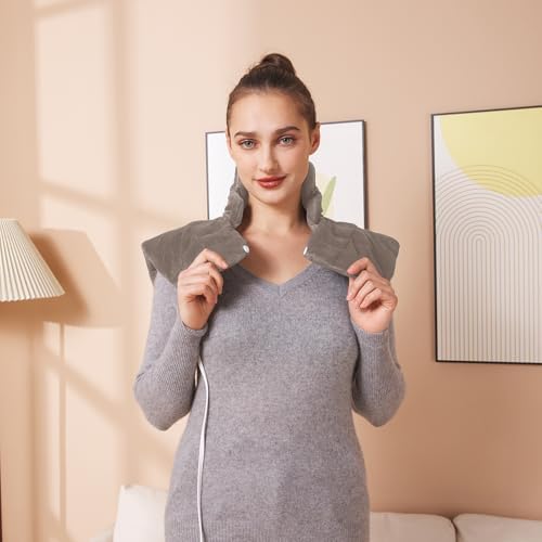 Ruqiji 19" x 24" Weighted Neck&Shoulder Heating Pad, 2.5lbs with 12 Temperature Settings&Countdown Timer,Pain Relief for Neck/Shoulders/Menstrual Pain(Light Tan)