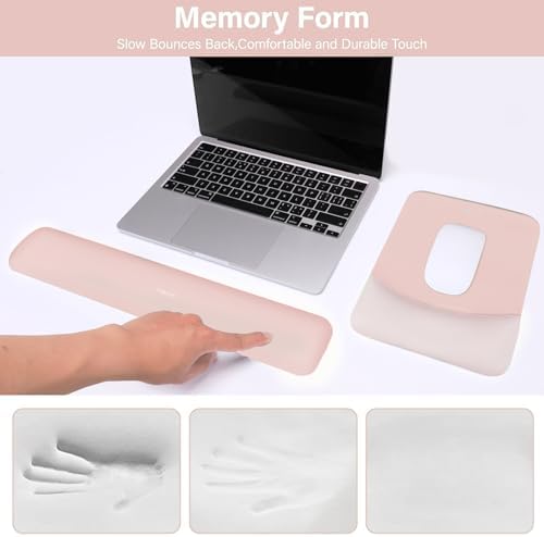 MOSISO Wrist Rest Support Mouse Pad & Keyboard Set, Baby Pink