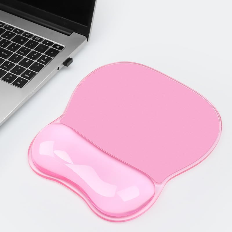 Gel Wrist Rest for Mouse,Ergonomic Mousepad with Clear Cushioned Palm Rest,Gel Mouse Pad with Wrist Support,Small Desk Mat,Office Desk Work Accessories for Women,Carpal Tunnel Relief (B-Pink)