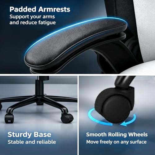 Ergonomic Gaming Chair - High Back Office Desk Chair with Lumbar Support & Flip-Up Arms, PU Leather Computer Swivel Task Chair, Adjustable Headrest Executive Racing Style Chair for Adults-White