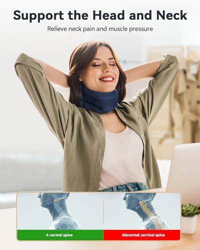 Neck Brace Cervical Collar - Neck Support Brace for Sleeping, Soft Foam Wraps Keep Vertebrae Stable and Aligned for Relief of Cervical Spine Pressure for Women & Men, (10.6-12.6 Inch) Blue
