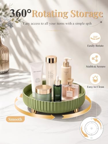 360 Rotating Makeup Organizer - Perfume Vanity Skincare Tray Green