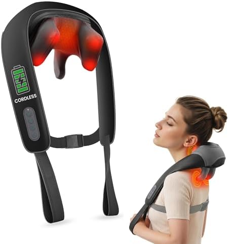 Cordless 4D Shiatsu Neck & Shoulder Massager with Heat, Home Office Travel