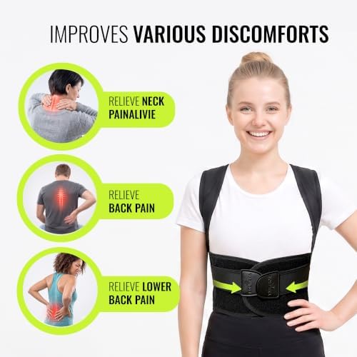 Posture Corrector for Back for Women and Men + 2 Compression Wristbands - Adjustable & Breathable Spine Support - Neck & Shoulder Comfort (Medium)