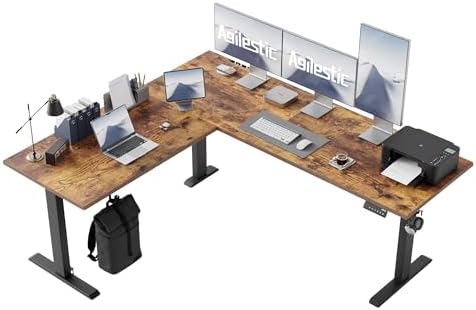 Agilestic L Shaped Standing Desk Adjustable Height, 75 Inch, Rustic Brown