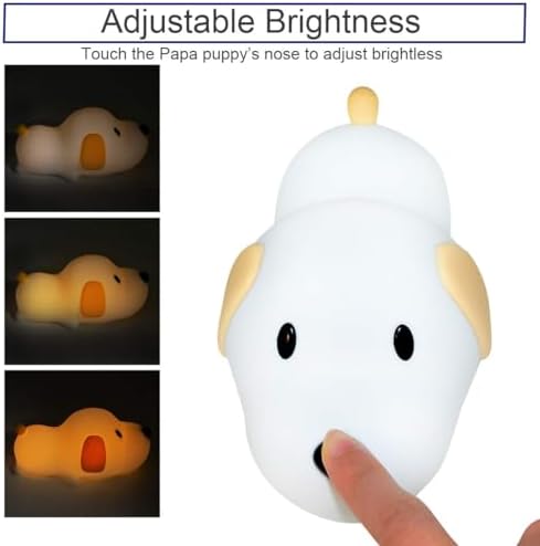 S NMT Silicone LED Papa Puppy Night Light Touch Sensor Switching Night Lamp, Transform Between Warm White 2700K and White 6500K, Safe SIL+ABS, Sleep Timer Setting for Kids Babies Bedside and Nursery