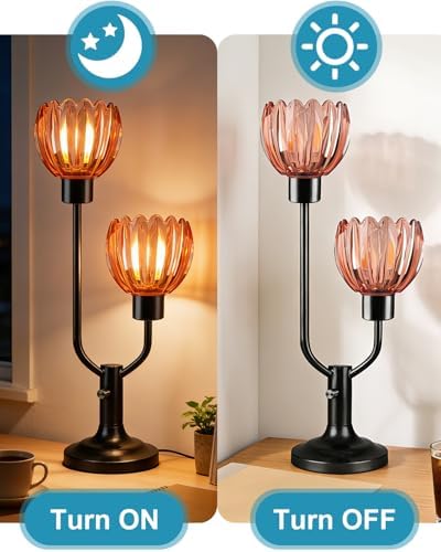 Mid Century Modern Flower Table Lamp for Living Room Dimmable Pink