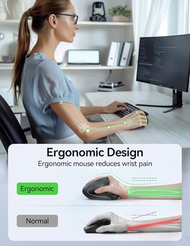 TECKNET Wireless Ergonomic Mouse, Rechargeable Wireless Vertical Mouse