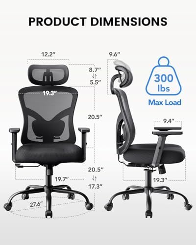 NOBLEWELL Ergonomic Office Chair with Padded Lumbar Support, 2D Headrest, Adjustable Armrests, Upgraded Contoured Seat Cushion, 130° Rocking Tilt, Computer Gaming Chair for Home Office, Pack of 3