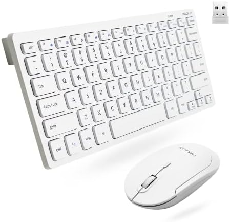 Macally White Wireless Keyboard and Mouse Combo - Quiet Productivity Duo - 2.4G Small Keyboard and Mouse Wireless - 78 Key Quiet Cordless Compact Mouse and Keyboard Combo with Mini Body